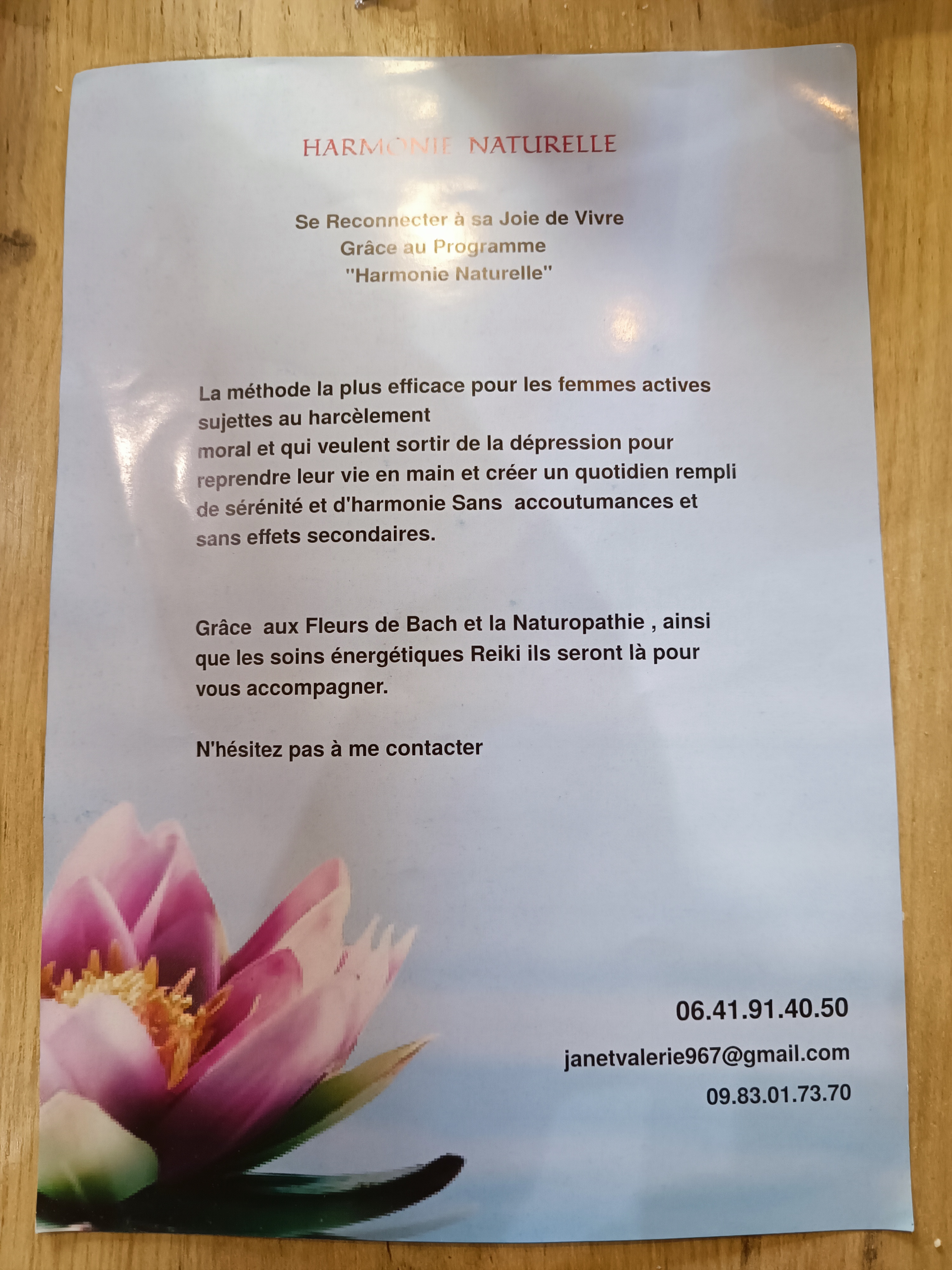 flyer de l'activité de Valérie Janet