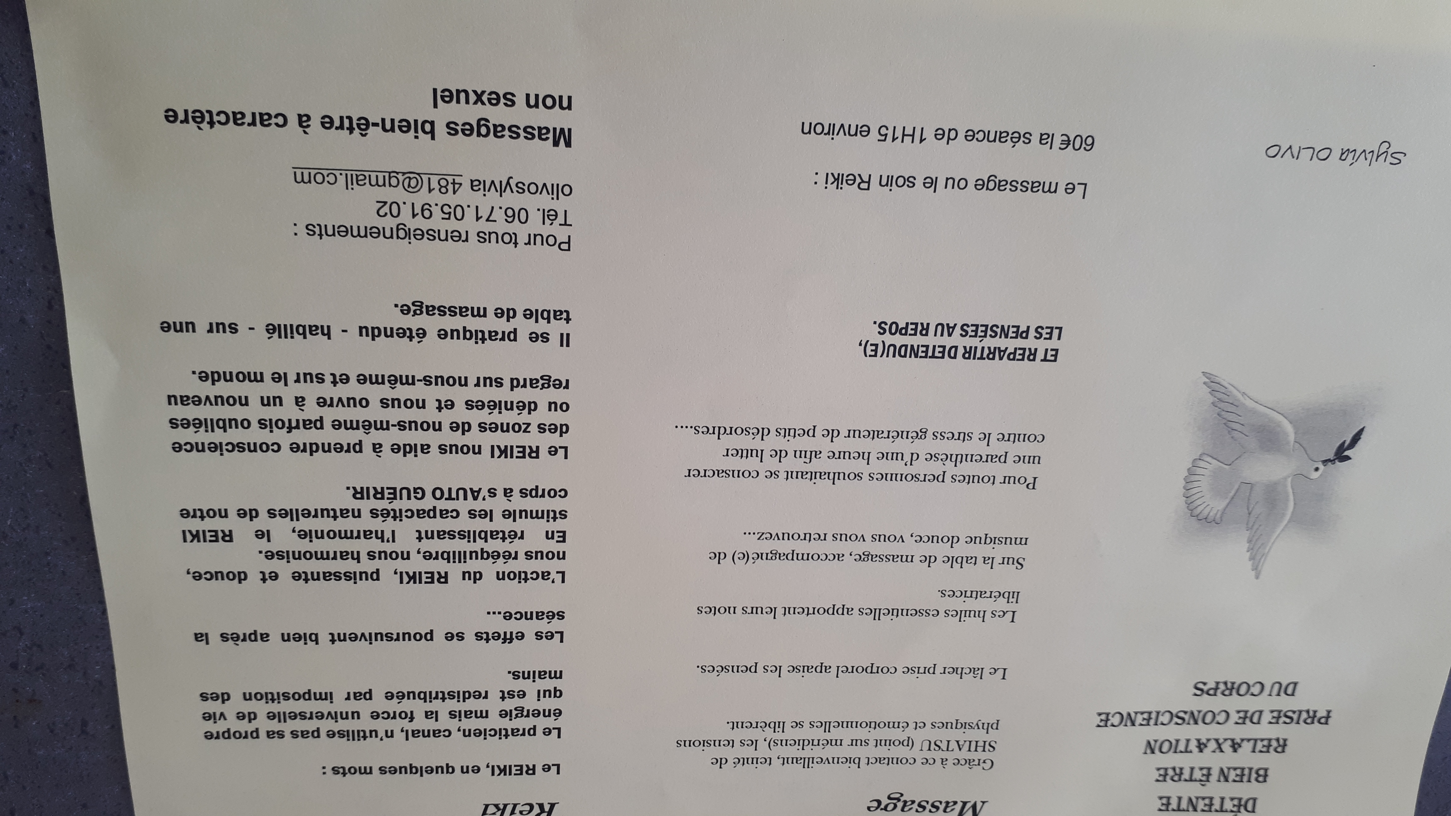 flyer de l'activité de Sylvia Olivo