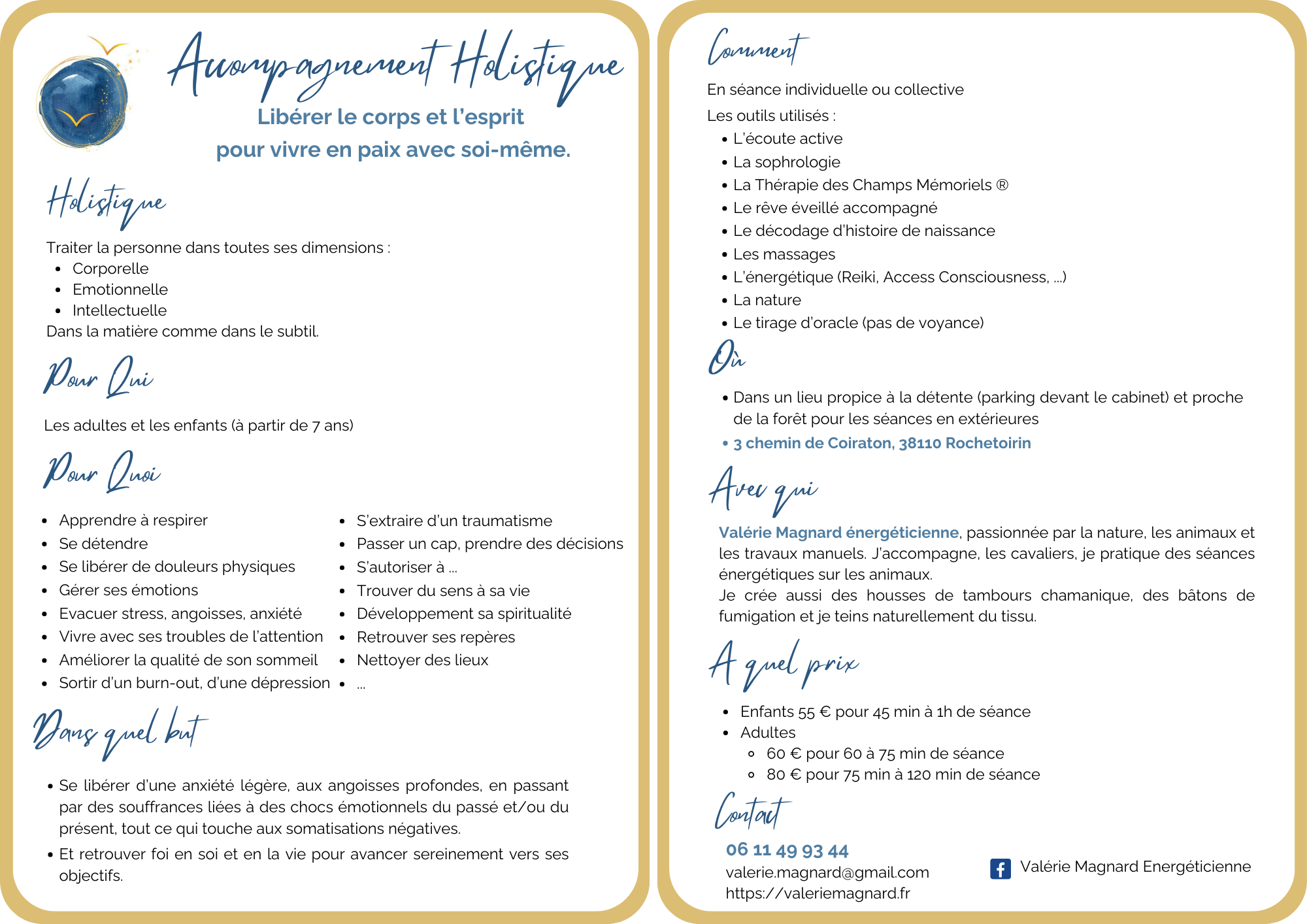 flyer de l'activité de Valérie Magnard